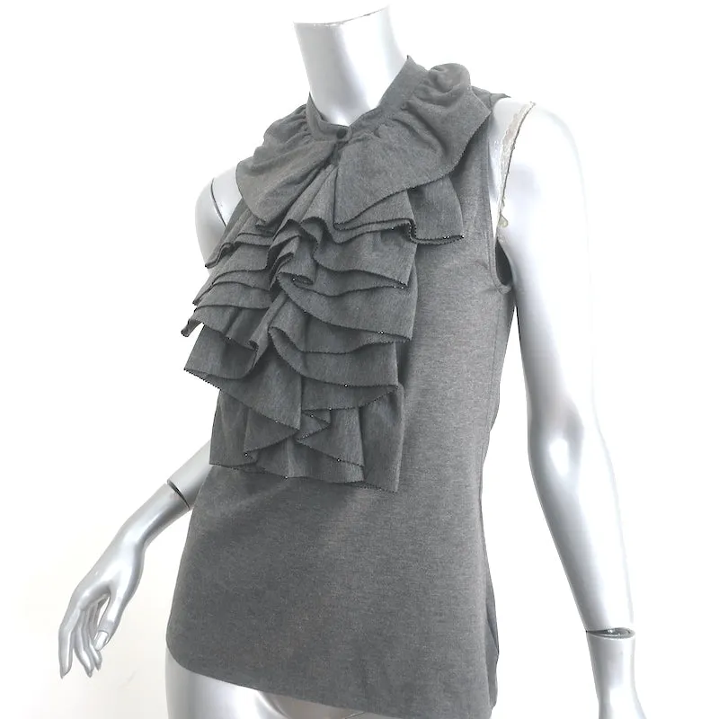 Ralph Lauren Black Label Haut à volants perlés Gris Jersey en coton Taille Moyenne