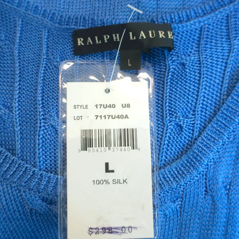 Ralph Lauren Black Label Débardeur en Soie à Côtes Bleu Taille L NEUF