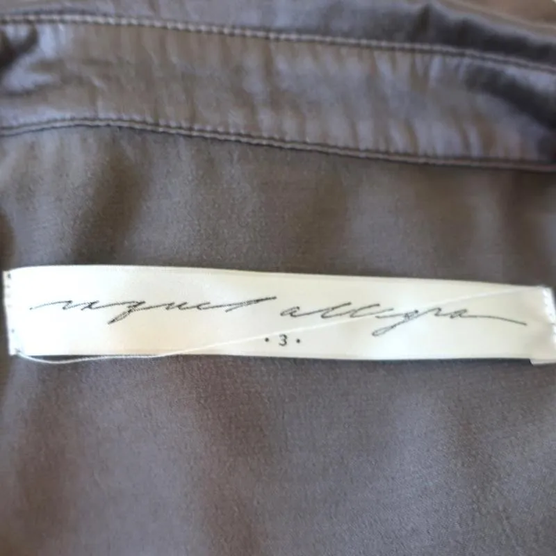 Raquel Allegra Blouse à Col Popover Satin Gris Taille 3 Haut à Manches Longues