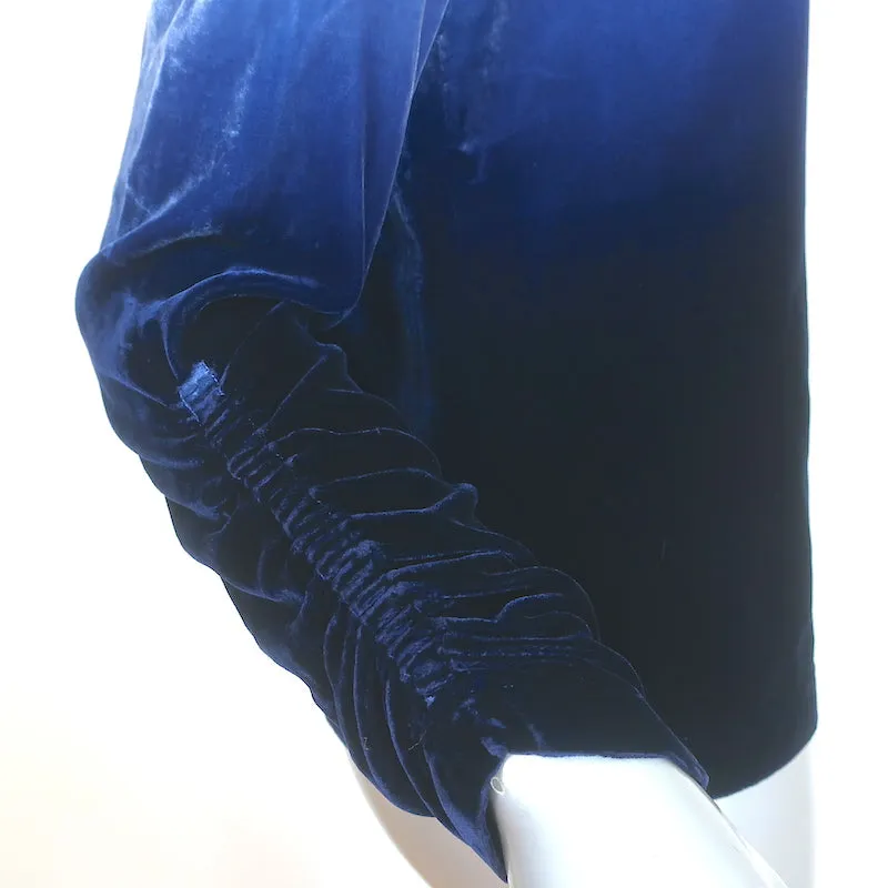 Raquel Allegra Haut Jane Bleu Dégradé Velours Taille 0 Blouse à Manches Bouffantes