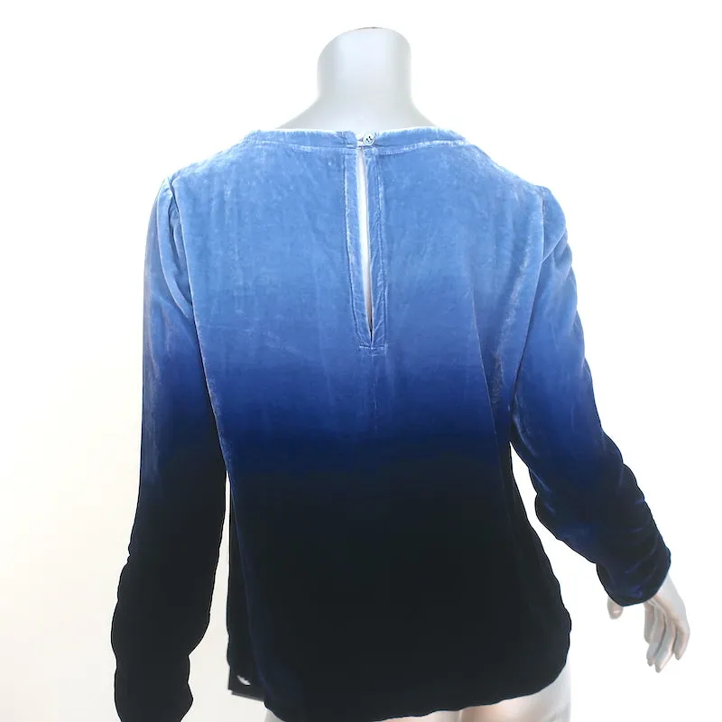 Raquel Allegra Haut Jane Bleu Dégradé Velours Taille 0 Blouse à Manches Bouffantes