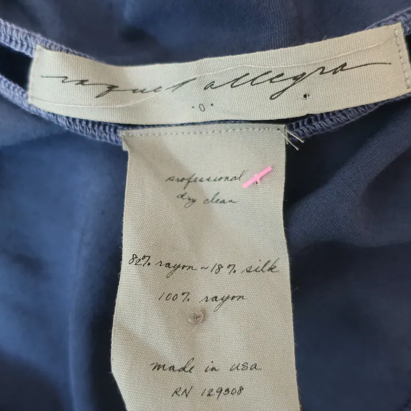 Raquel Allegra Haut Jane Bleu Dégradé Velours Taille 0 Blouse à Manches Bouffantes