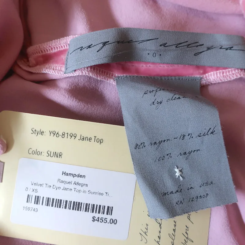 Raquel Allegra Haut Jane Rose Velours Taille 0 Blouse à Manches Rassemblées NEUVE