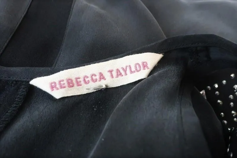 Rebecca Taylor Débardeur à Épaules Découpées Noir en Soie Agrémentée de Cristaux Taille 0
