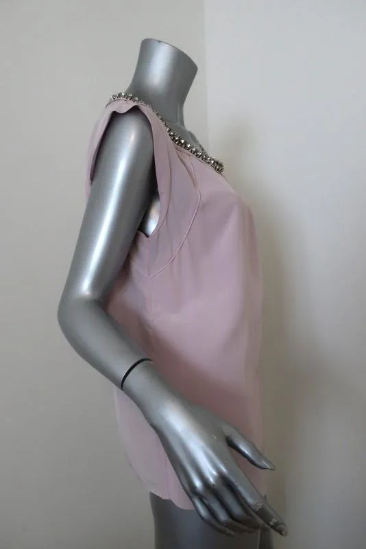 Rebecca Taylor Blouse à col brodé en soie lilas taille 10 haut asymétrique
