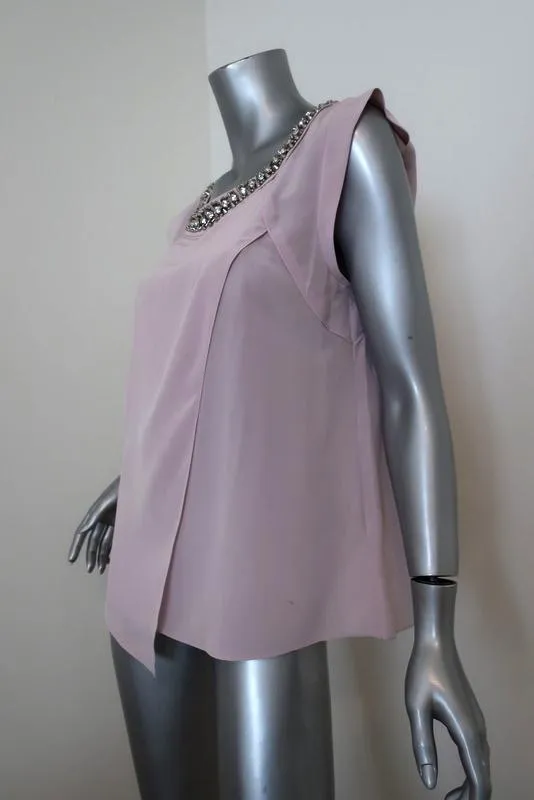 Rebecca Taylor Blouse à col brodé en soie lilas taille 10 haut asymétrique