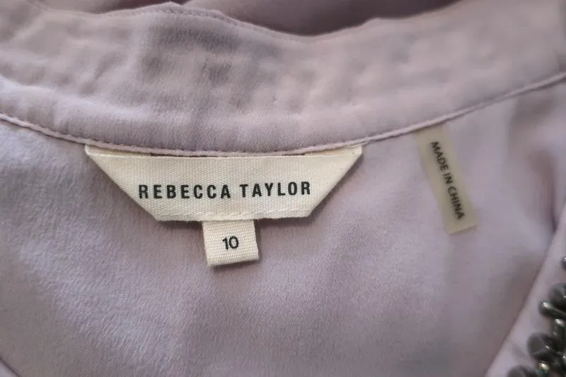 Rebecca Taylor Blouse à col brodé en soie lilas taille 10 haut asymétrique