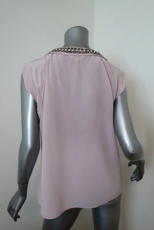 Rebecca Taylor Blouse à col brodé en soie lilas taille 10 haut asymétrique