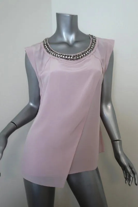 Rebecca Taylor Blouse à col brodé en soie lilas taille 10 haut asymétrique