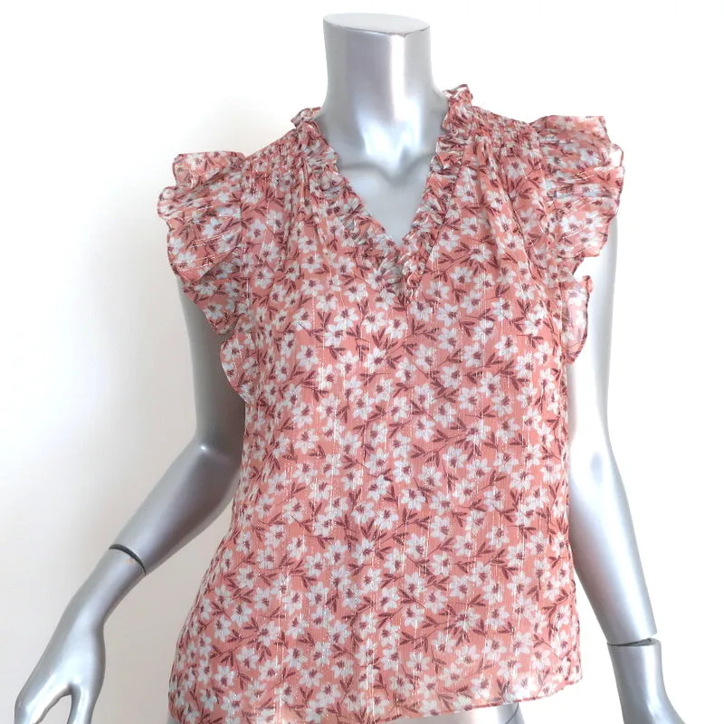 Rebecca Taylor Haut Sans Manches Lucia Rose Imprimé Floral à Rayures Lurex Taille 00