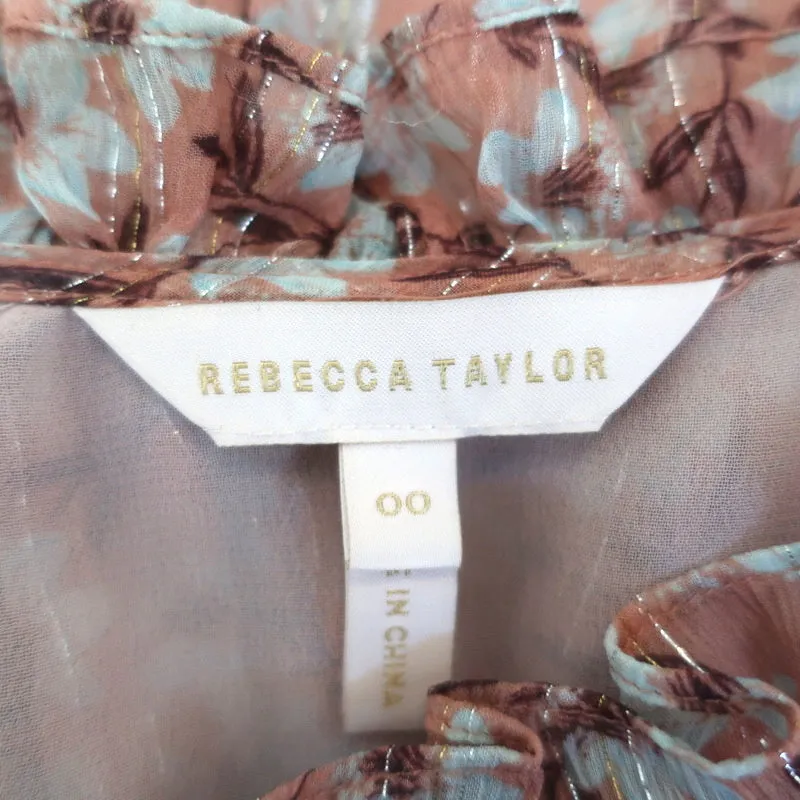 Rebecca Taylor Haut Sans Manches Lucia Rose Imprimé Floral à Rayures Lurex Taille 00
