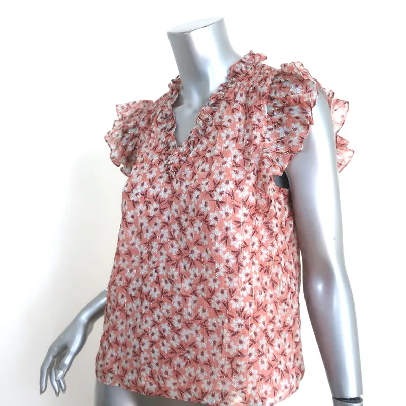 Rebecca Taylor Haut Sans Manches Lucia Rose Imprimé Floral à Rayures Lurex Taille 00