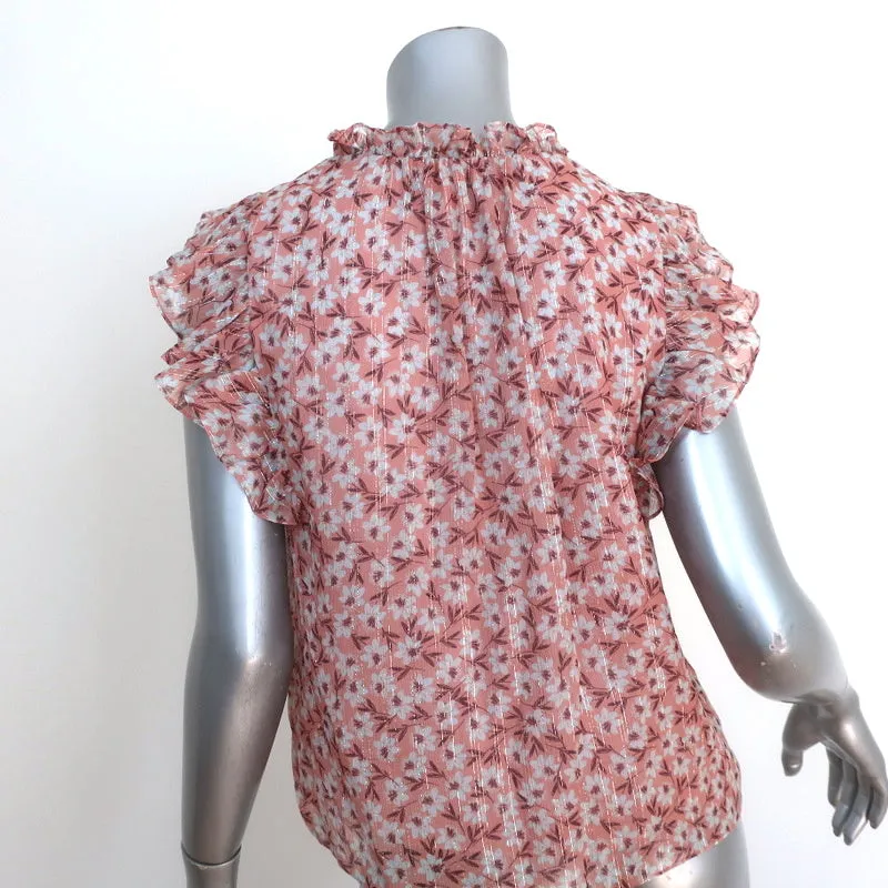 Rebecca Taylor Haut Sans Manches Lucia Rose Imprimé Floral à Rayures Lurex Taille 00