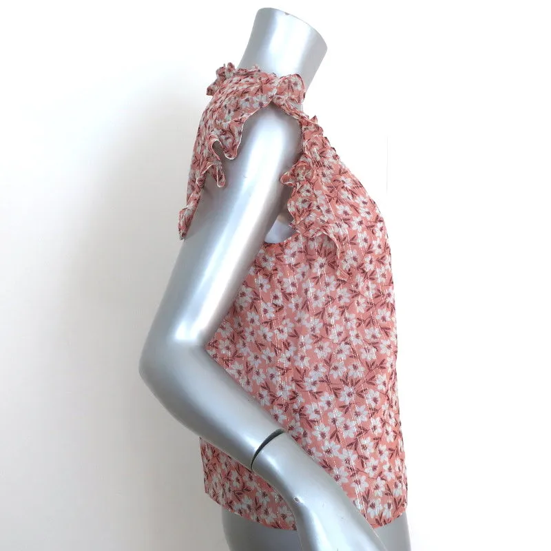 Rebecca Taylor Haut Sans Manches Lucia Rose Imprimé Floral à Rayures Lurex Taille 00