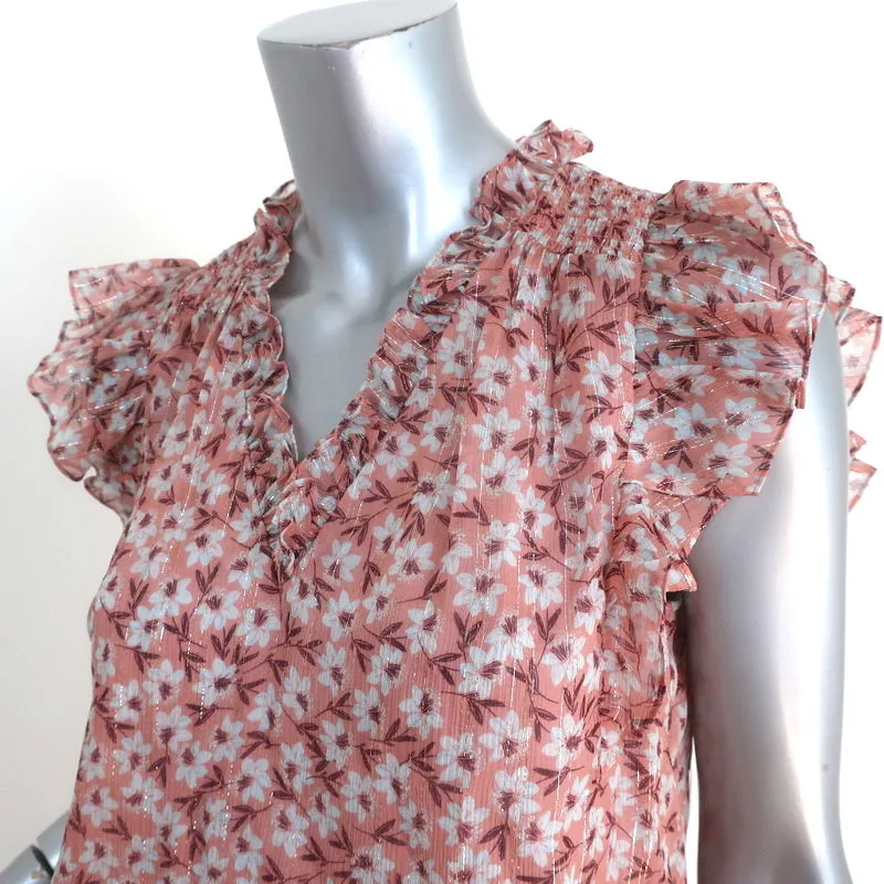 Rebecca Taylor Haut Sans Manches Lucia Rose Imprimé Floral à Rayures Lurex Taille 00