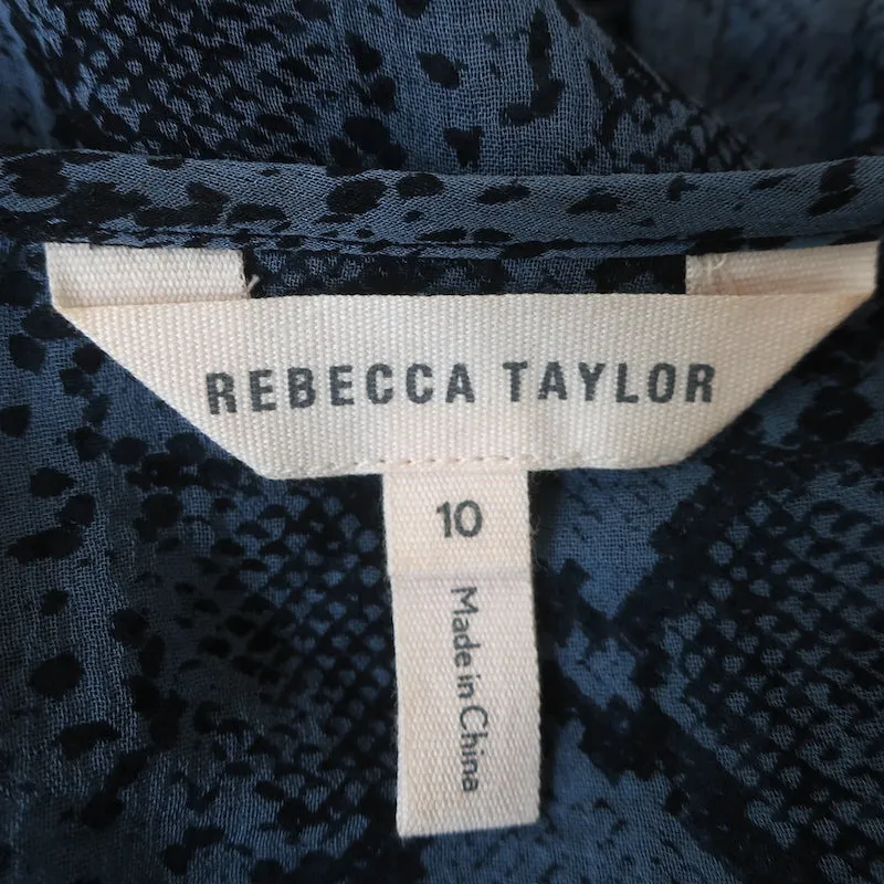 Rebecca Taylor Blouson à Imprimé Serpent Top en Chiffon Bleu Taille 10 Blouse à Manches Longues