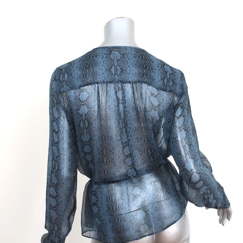 Rebecca Taylor Blouson à Imprimé Serpent Top en Chiffon Bleu Taille 10 Blouse à Manches Longues