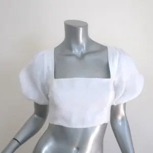 Reformation Puff Sleeve Crop Top White Linen Size 0