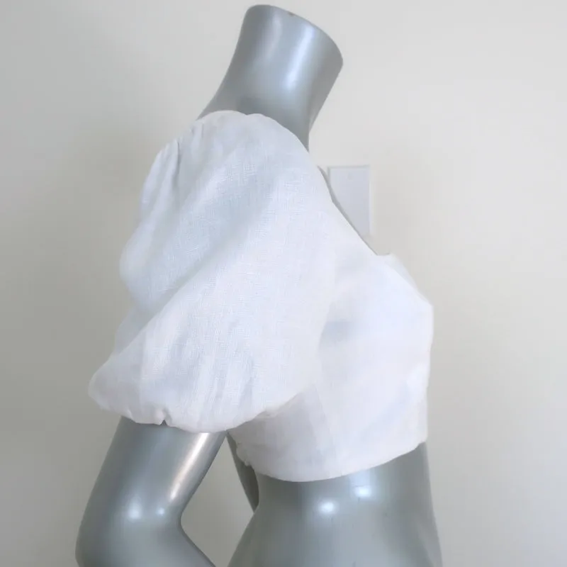 Haut court à manches bouffantes Reformation en lin blanc Taille 0