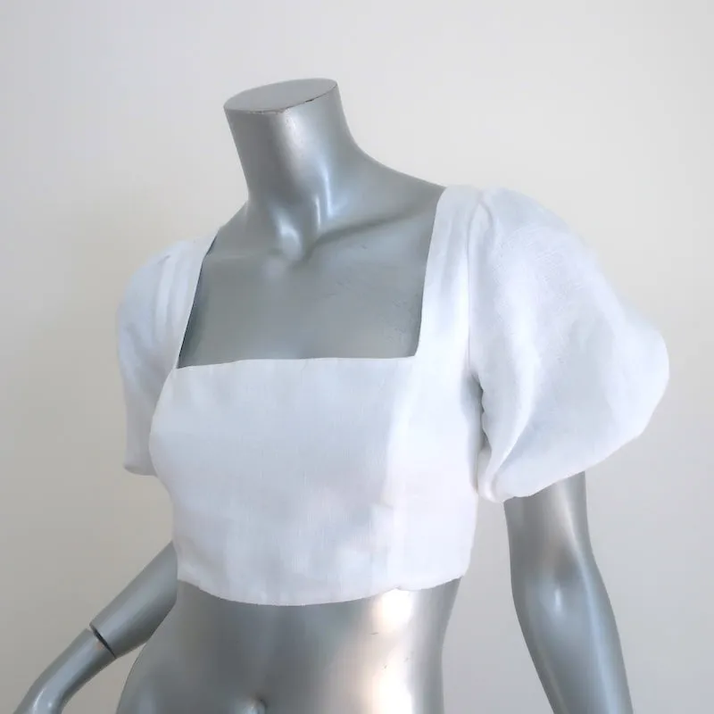 Haut court à manches bouffantes Reformation en lin blanc Taille 0