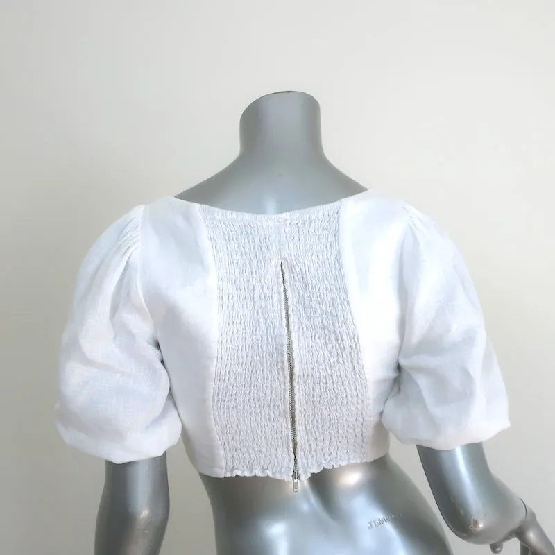 Haut court à manches bouffantes Reformation en lin blanc Taille 0