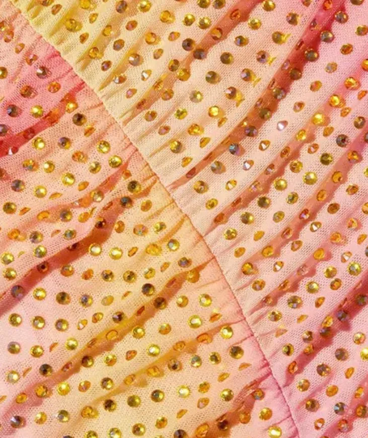 Robe arc-en-ciel en strass à une manche