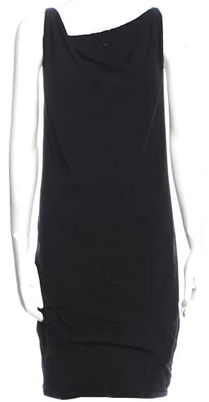 RICK OWENS Paris. Black PolyTech Cowl Neck Mini Dress
