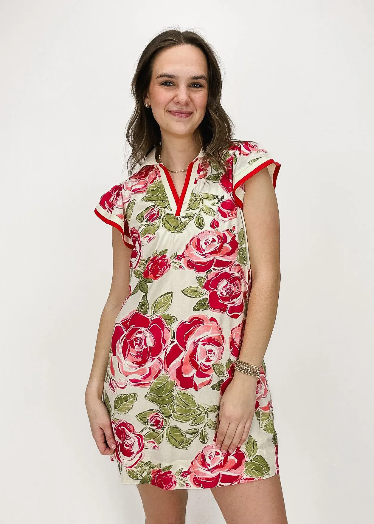 Robe à col rose