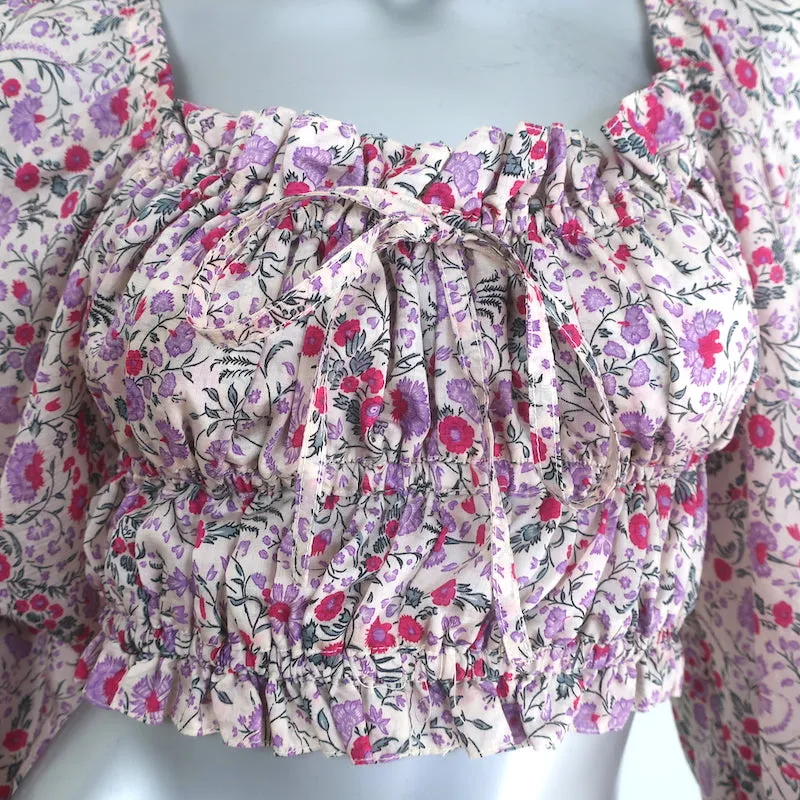 Sabina Musayev Maelys Blouse à Manches Ballon Imprimé Florale Taille Petite avec Smocks