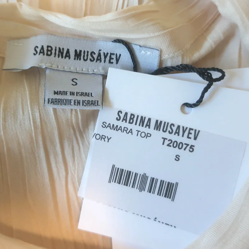 Sabina Musayev Samara Haut à épaules rembourrées Ivoire Taille Petit NEUF