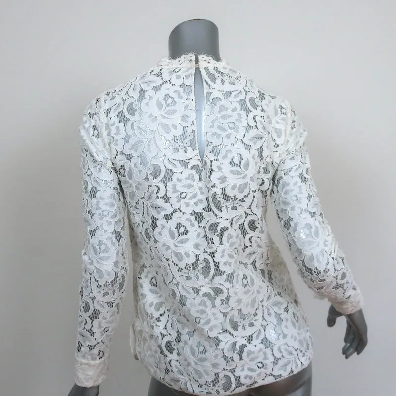 Blouse en dentelle Guipure Saint Laurent Crème Taille 34 Haut à manches longues