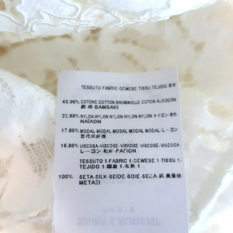 Blouse en dentelle Guipure Saint Laurent Crème Taille 34 Haut à manches longues