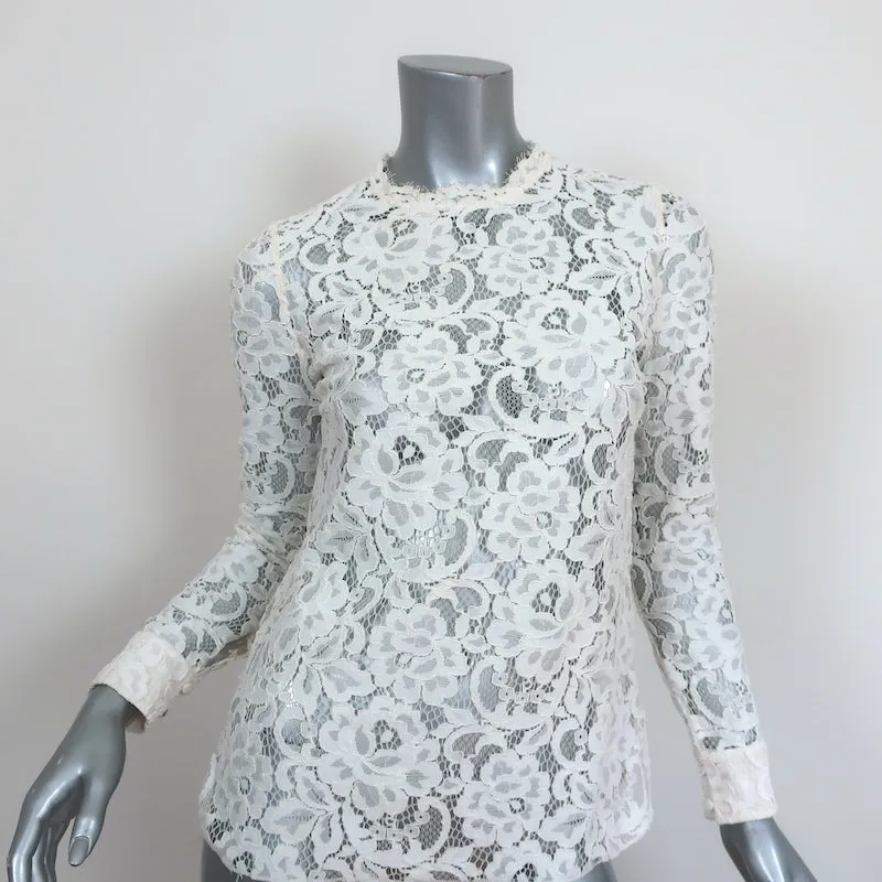 Blouse en dentelle Guipure Saint Laurent Crème Taille 34 Haut à manches longues