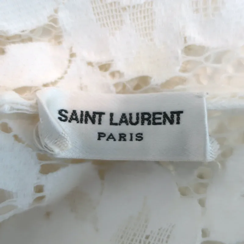 Blouse en dentelle Guipure Saint Laurent Crème Taille 34 Haut à manches longues