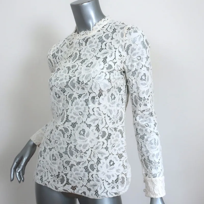Blouse en dentelle Guipure Saint Laurent Crème Taille 34 Haut à manches longues