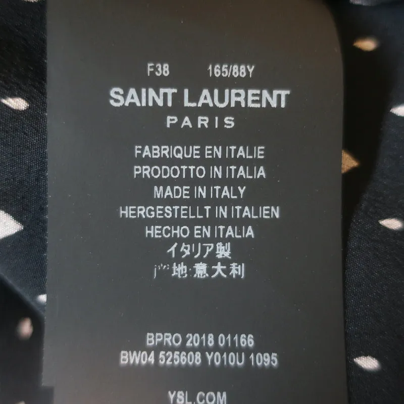 Saint Laurent Blouse à col noué imprimé cœurs en soie noire Taille 38 Haut à manches longues