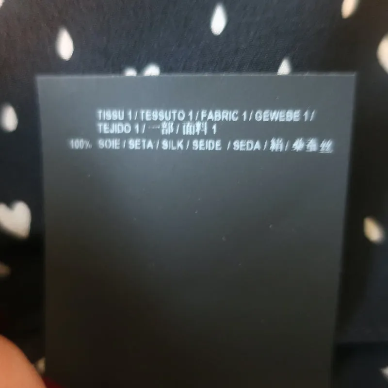 Saint Laurent Blouse à col noué imprimé cœurs en soie noire Taille 38 Haut à manches longues