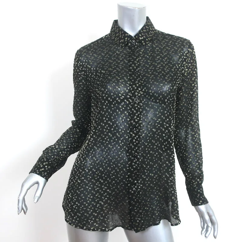Saint Laurent Blouse à pois métallisés Noir/Or en soie Taille 42 Haut à manches longues