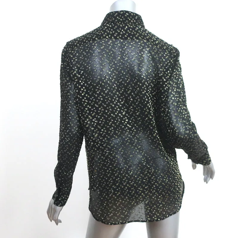 Saint Laurent Blouse à pois métallisés Noir/Or en soie Taille 42 Haut à manches longues