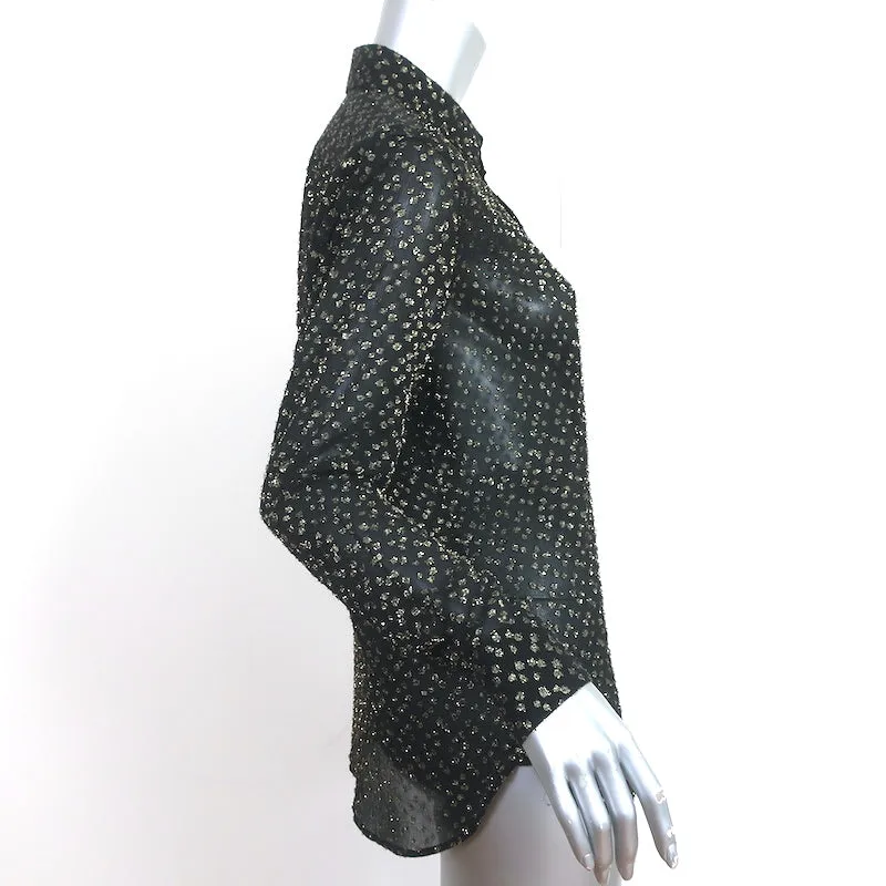 Saint Laurent Blouse à pois métallisés Noir/Or en soie Taille 42 Haut à manches longues