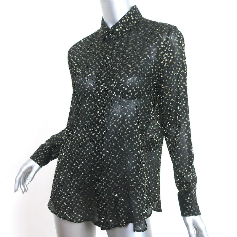 Saint Laurent Blouse à pois métallisés Noir/Or en soie Taille 42 Haut à manches longues