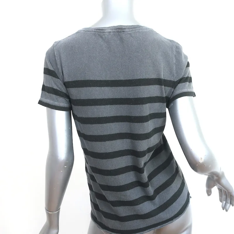 T-shirt rayé Saint Laurent gris et noir en coton taille petit manches courtes