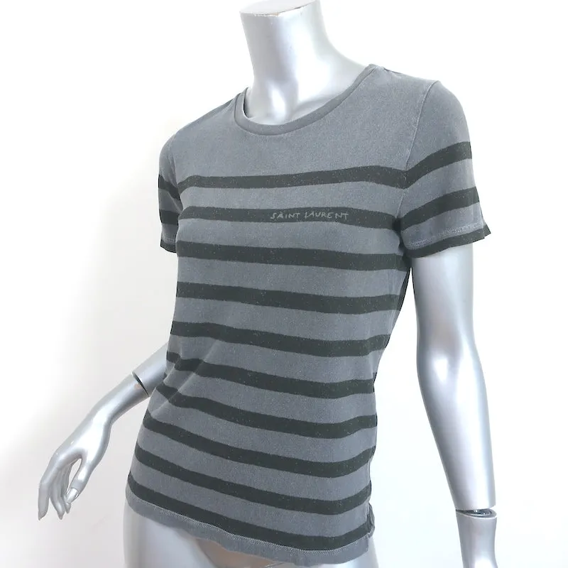 T-shirt rayé Saint Laurent gris et noir en coton taille petit manches courtes