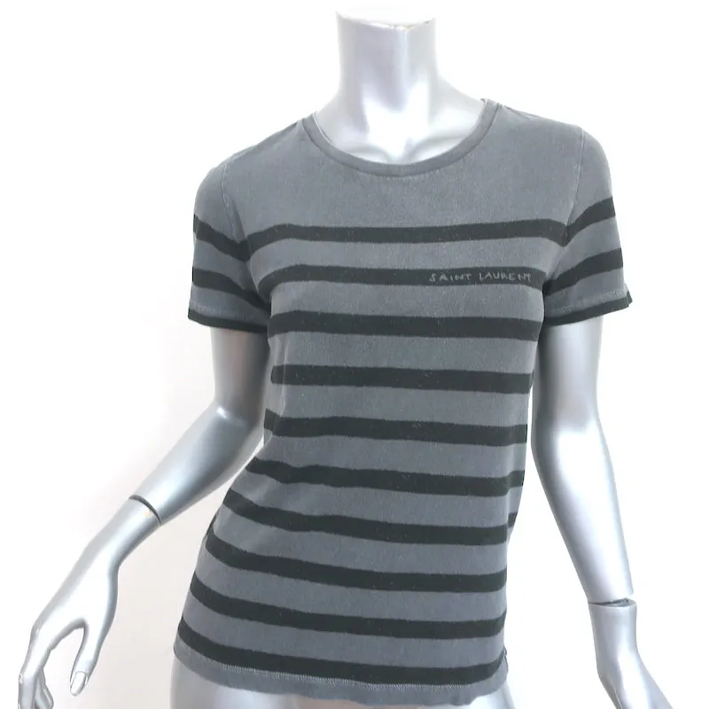 T-shirt rayé Saint Laurent gris et noir en coton taille petit manches courtes