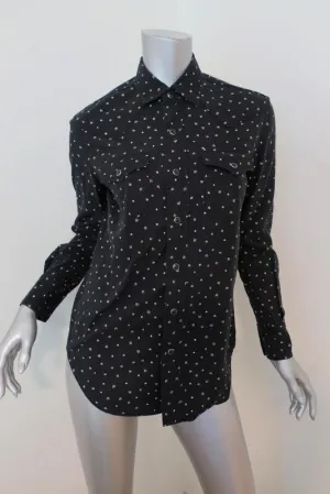 Saint Laurent Western Shirt Black Star Print Cotton Size Small Long Sleeve Top