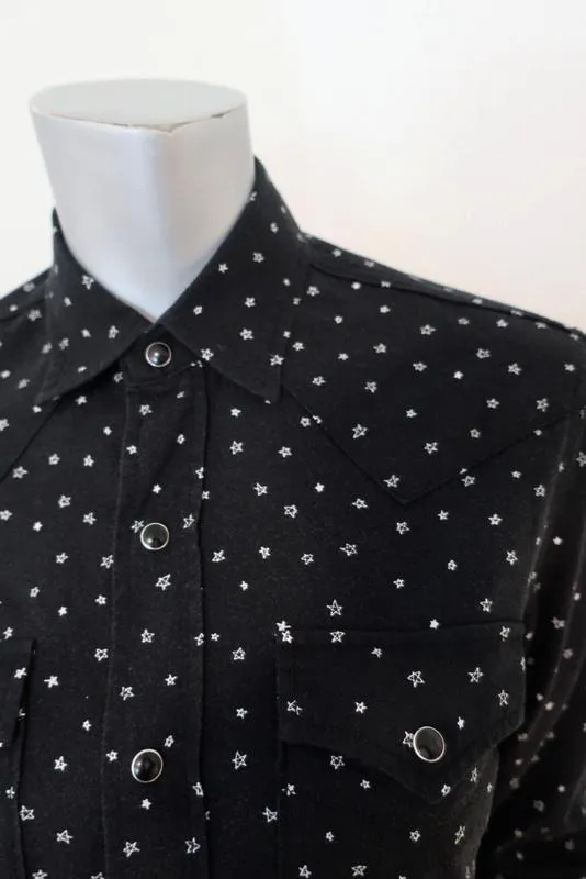 Chemise western Saint Laurent en coton avec impression d'étoiles noires, taille S, manches longues