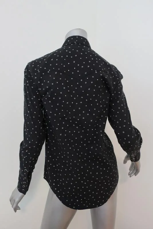Chemise western Saint Laurent en coton avec impression d'étoiles noires, taille S, manches longues