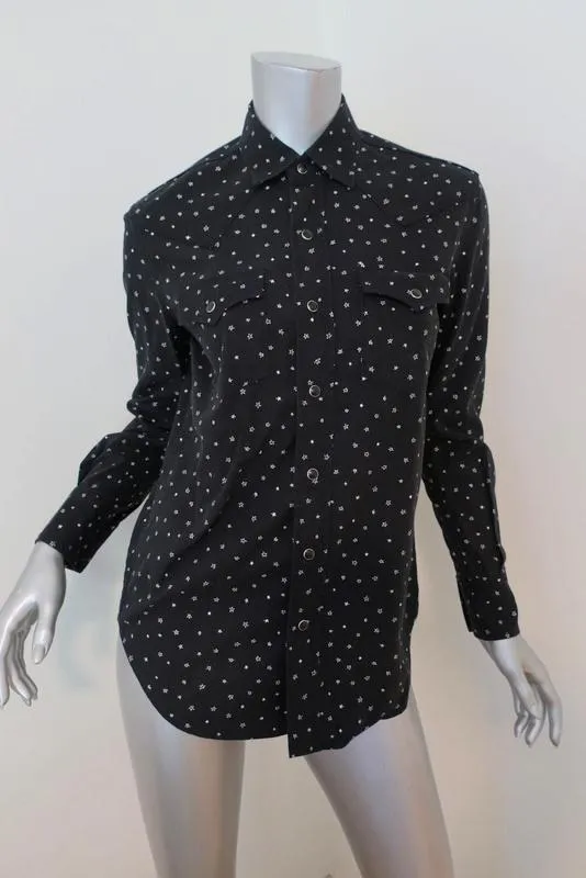 Chemise western Saint Laurent en coton avec impression d'étoiles noires, taille S, manches longues