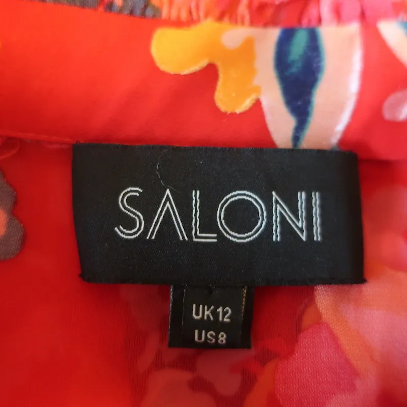 Saloni Blouse à Col Noué Emile Rouge Fleuri en Chiffon Taille US 8 à Manches Longues