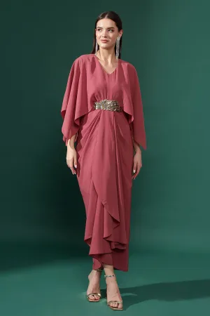 Sara Pink Embroidered Drape Dress